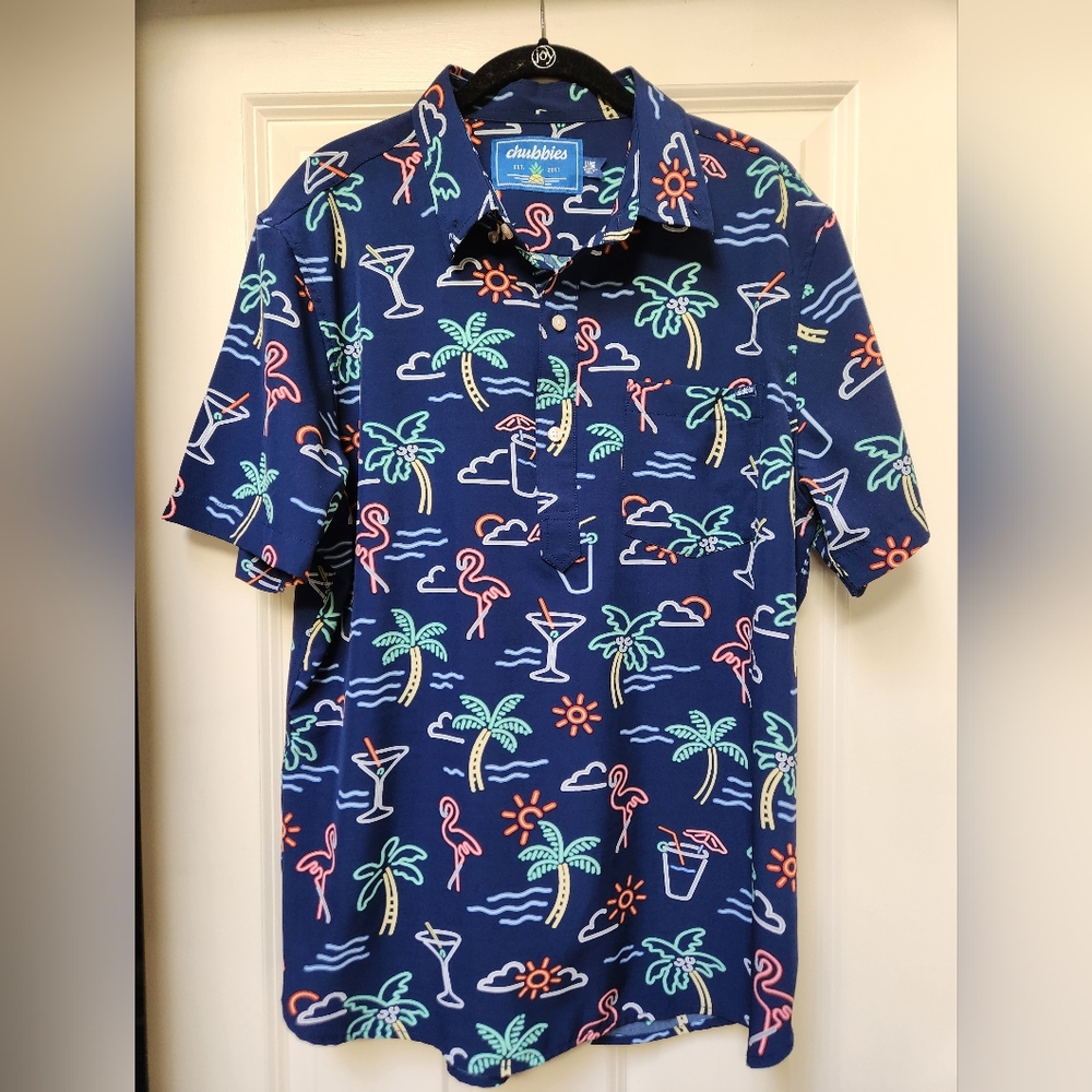 Chubbies Men's Navy Neon Print  Pullover, Size L,  NWOT